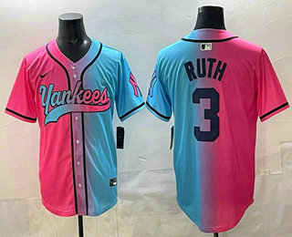 Men's New York Yankees #3 Babe Ruth Pink Blue Split Limited Baseball Jersey