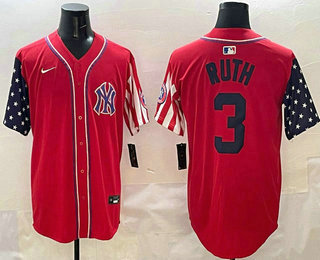Men's New York Yankees #3 Babe Ruth Red USA Limited Fashion Stitched Jersey