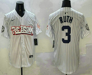 Men's New York Yankees #3 Babe Ruth White Pinstripe Fashion Cool Base Jersey