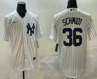Men's New York Yankees #36 Clarke Schmidt White Pinstripe Stitched Jersey