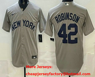 Men's New York Yankees #42 Jackie Robinson Grey Cool Base Jersey