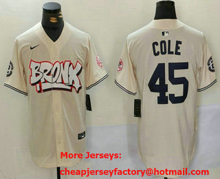 Men's New York Yankees #45 Gerrit Cole Cream Limited Stitched Baseball Jersey