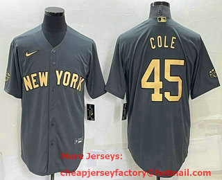 Men's New York Yankees #45 Gerrit Cole Grey 2022 All Star Stitched Cool Base Nike Jersey
