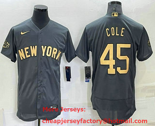 Men's New York Yankees #45 Gerrit Cole Grey 2022 All Star Stitched Flex Base Nike Jersey