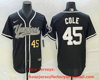 Men's New York Yankees #45 Gerrit Cole Number Black With Patch Cool Base Stitched Baseball Jersey