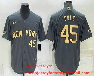 Men's New York Yankees #45 Gerrit Cole Number Grey 2022 All Star Stitched Cool Base Nike Jersey