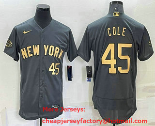 Men's New York Yankees #45 Gerrit Cole Number Grey 2022 All Star Stitched Flex Base Nike Jersey