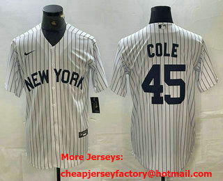 Men's New York Yankees #45 Gerrit Cole White 2024 Cool Base Stitched Jersey 11