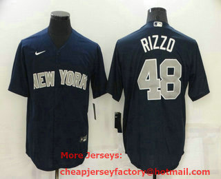 Men's New York Yankees #48 Anthony Rizzo Black With Silver Stitched MLB Nike Cool Base Throwback Jersey