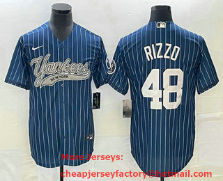 Men's New York Yankees #48 Anthony Rizzo Blue Pinstripe Cool Base Stitched Baseball Jersey