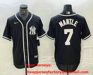 Men's New York Yankees #7 Mickey Mantle Black White Cool Base Stitched Jersey