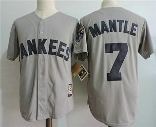 Men's New York Yankees #7 Mickey Mantle Gray 75TH Patch Jersey
