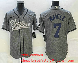 Men's New York Yankees #7 Mickey Mantle Grey Gridiron Cool Base Stitched Baseball Jersey