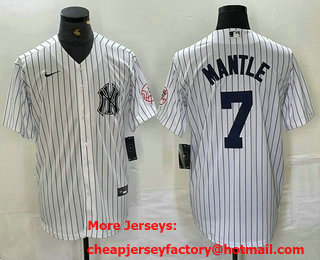 Men's New York Yankees #7 Mickey Mantle Name White With Patch 2024 Cool Base Stitched Jersey