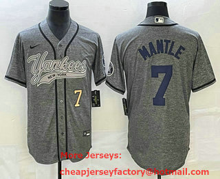Men's New York Yankees #7 Mickey Mantle Number Grey Gridiron Cool Base Stitched Baseball Jersey