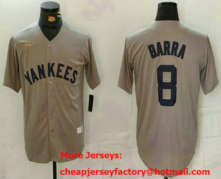 Men's New York Yankees #8 Barra Name Grey Stitched Nike Throwback Jersey