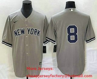 Men's New York Yankees #8 Yogi Berr Grey Cool Base Stitched Baseball Jersey