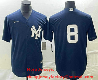Men's New York Yankees #8 Yogi Berr Navy Blue Cool Base Stitched Baseball Jersey