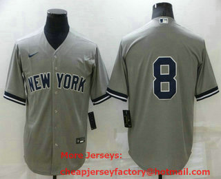 Men's New York Yankees #8 Yogi Berra Grey No Name Stitched MLB Nike Cool Base Throwback Jersey