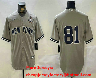 Men's New York Yankees #81 Luis Gil Grey Without Name 2024 World Series Stitched Jersey