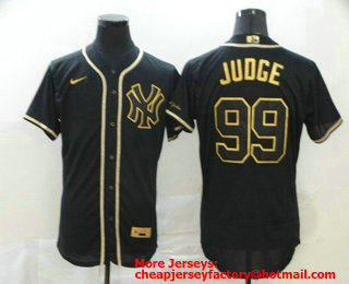 Men's New York Yankees #99 Aaron Judge Black Golden Stitched MLB Flex Base Nike Jersey