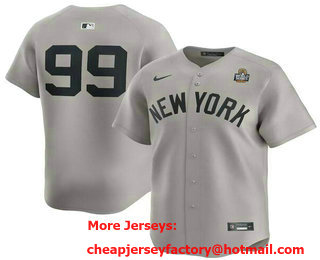 Men's New York Yankees #99 Aaron Judge Gray Without Name 2024 World Series Home Limited Stitched Jersey