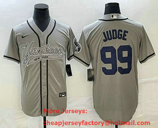Men's New York Yankees #99 Aaron Judge Grey With Patch Cool Base Stitched Baseball Jersey