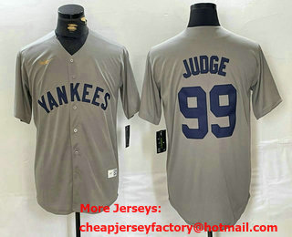 Men's New York Yankees #99 Aaron Judge Name Grey Stitched Nike Throwback Jersey