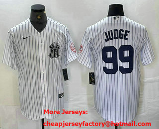 Men's New York Yankees #99 Aaron Judge Name White With Patch 2024 Cool Base Stitched Jersey
