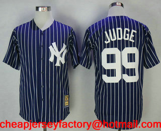 Men's New York Yankees #99 Aaron Judge Navy Blue Blue Pullover Throwback Stitched MLB Cooperstown Collection Jersey