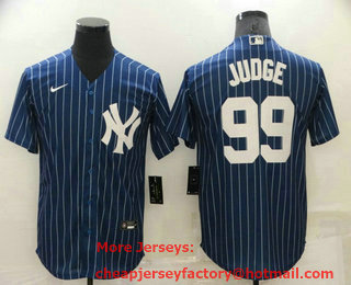 Men's New York Yankees #99 Aaron Judge Navy Blue Pinstripe Stitched MLB Cool Base Nike Jersey