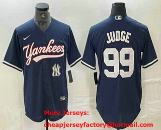 Men's New York Yankees #99 Aaron Judge Navy With Patch Cool Base Stitched Baseball Jersey 03
