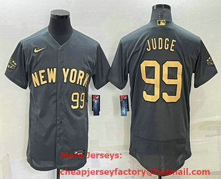 Men's New York Yankees #99 Aaron Judge Number Grey 2022 All Star Stitched Flex Base Nike Jersey
