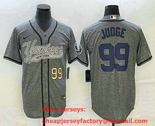 Men's New York Yankees #99 Aaron Judge Number Grey Gridiron Cool Base Stitched Baseball Jersey