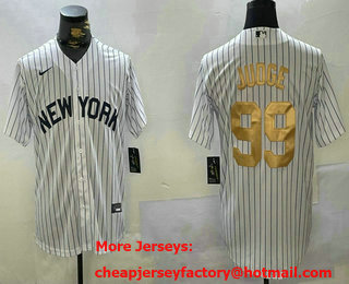 Men's New York Yankees #99 Aaron Judge White Pinstripe Fashion Cool Base Jersey