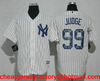 Men's New York Yankees #99 Aaron Judge White Team Logo Ornamented Stitched MLB Cool Base Jersey