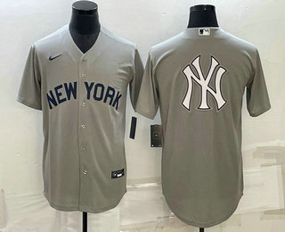 Men's New York Yankees Big Logo 2021 Grey Field of Dreams Cool Base Stitched Jersey 01