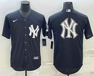 Men's New York Yankees Big Logo Black Stitched Nike Cool Base Throwback Jersey 01