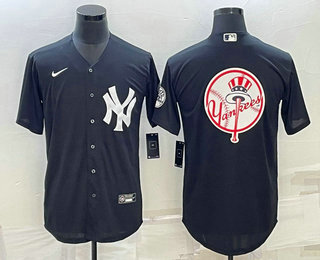 Men's New York Yankees Big Logo Black Stitched Nike Cool Base Throwback Jersey 02