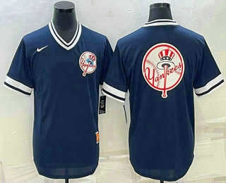 Men's New York Yankees Big Logo Blue Nike Cooperstown Collection Legend V Neck Jersey 02