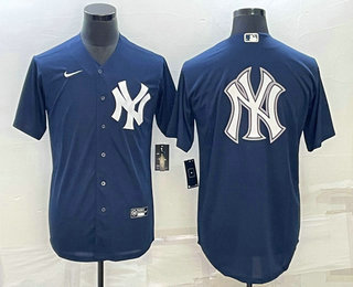 Men's New York Yankees Big Logo Navy Blue Throwback Stitched Cool Base Nike Jersey 02