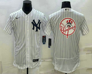 Men's New York Yankees Big Logo White No Name Stitched MLB Flex Base Nike Jersey 02