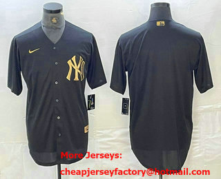 Men's New York Yankees Blank Black Gold Cool Base Stitched Jersey