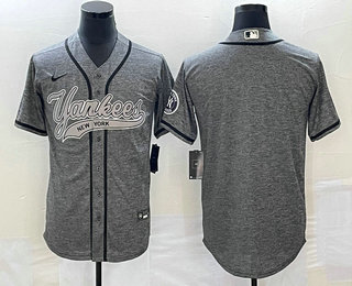 Men's New York Yankees Blank Grey Gridiron Cool Base Stitched Baseball Jersey 01