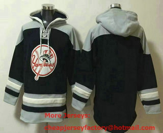 Men's New York Yankees Blank Navy Blue Ageless Must Have Lace Up Pullover Hoodie