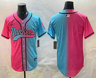 Men's New York Yankees Blank Pink Blue Split Limited Baseball Jersey
