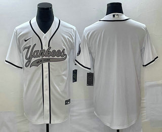 Men's New York Yankees Blank White Cool Base Stitched Baseball Jersey 01