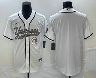 Men's New York Yankees Blank White Cool Base Stitched Baseball Jersey 02