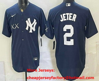 Men's New York Yankees x KAWS #2 Derek Jeter Name Navy Stadium Stitched Jersey