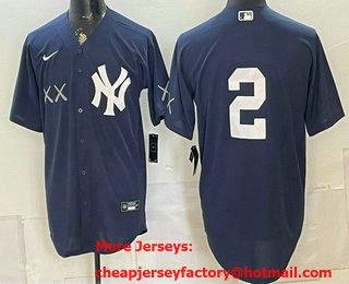 Men's New York Yankees x KAWS #2 Derek Jeter Navy Stadium Stitched Jersey